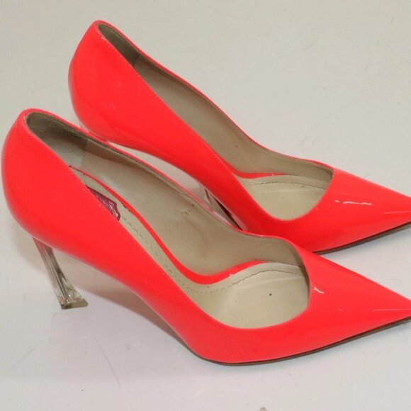 Christian Dior Neon Coral Patent Leather Lucite Heel Pumps EU 38 US 8 - Picture 5 of 16